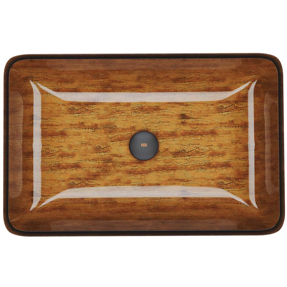 VIGO Glass Rectangular Vessel Bathroom Sink/Basin with Rounded Edges & Deep Bowl, Amber Sunset