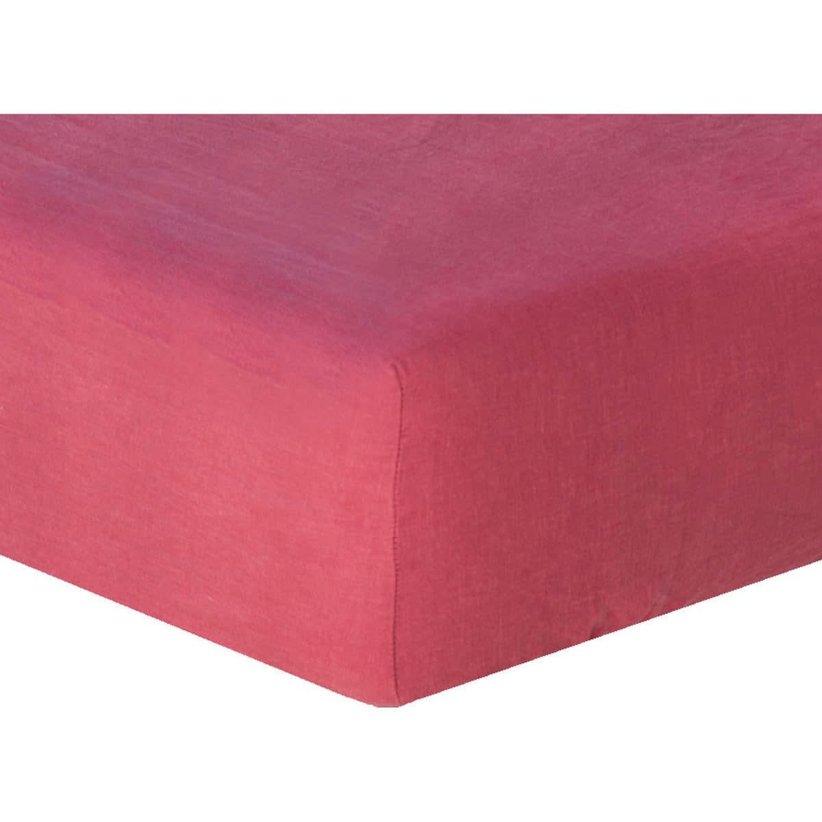 HORTENSE - Drap housse lin lavé  140x190x30 rose framboise