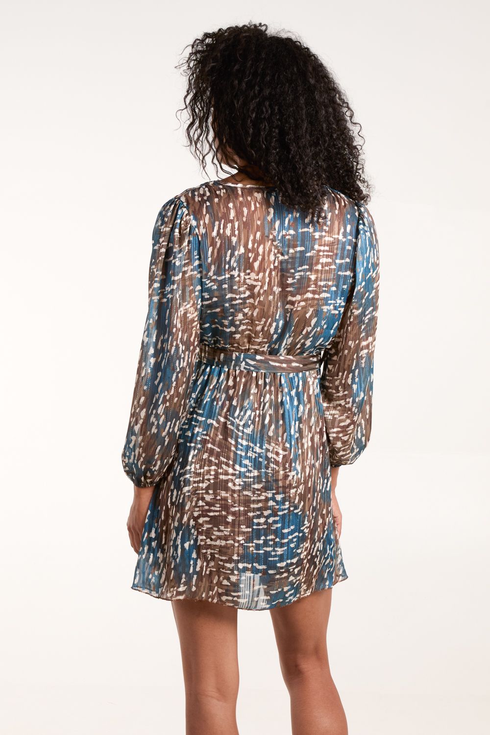 Blue Vanilla Metallic Chiffon Crossover Dress