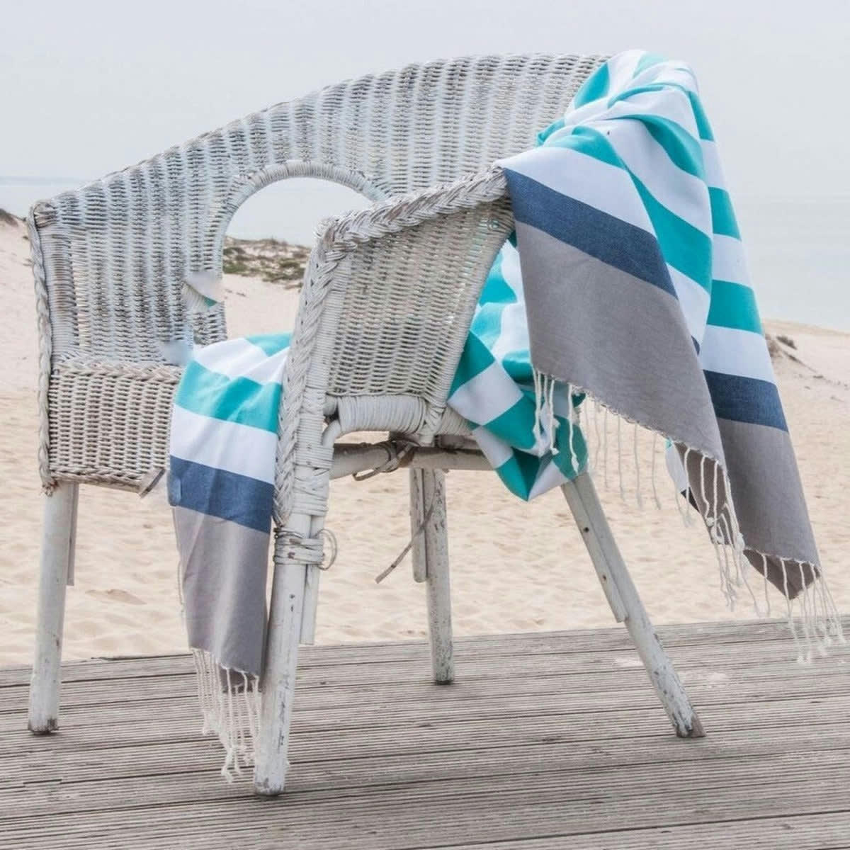 ARCACHON - Fouta tricolore coton  100x200 taupe clair