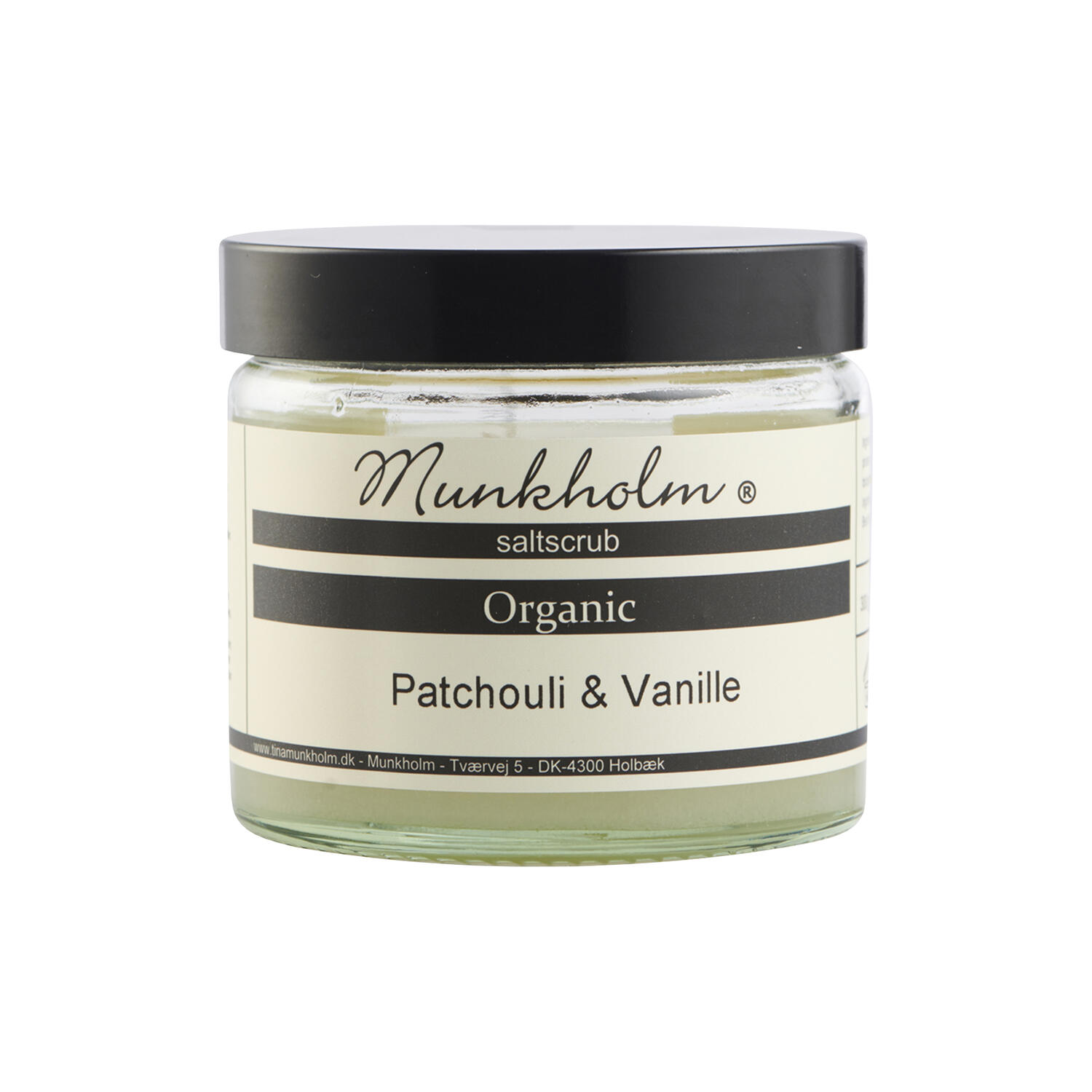 økologisk saltskrub, patchouli & vanilla