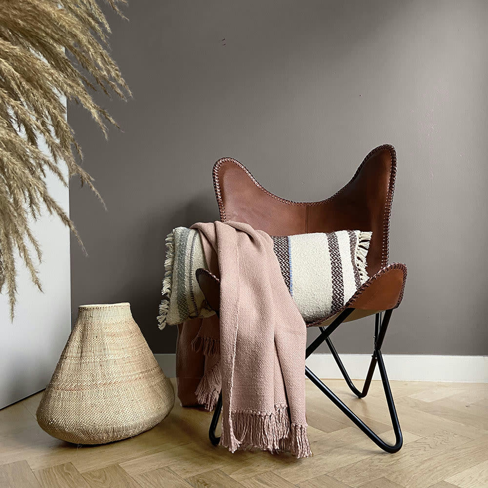 PLAID EN COTON - Plaid en coton rose poudré 127x152