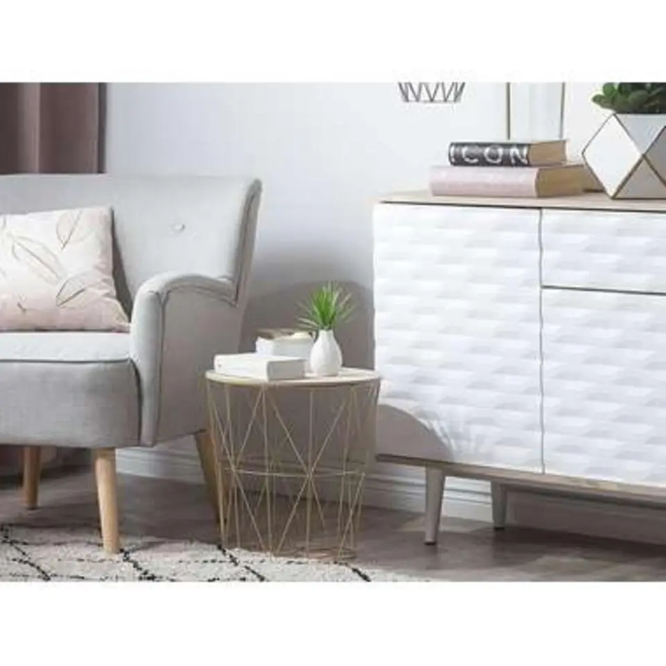 LANARK - Bijzettafel - Goud/ Lichte houtkleur - MDF