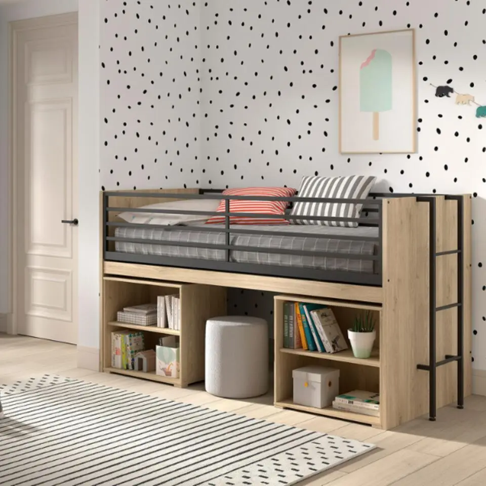 Halfhoogslaper Sammie 90x200cm - met bureau en boekenrekjes - eikdecor