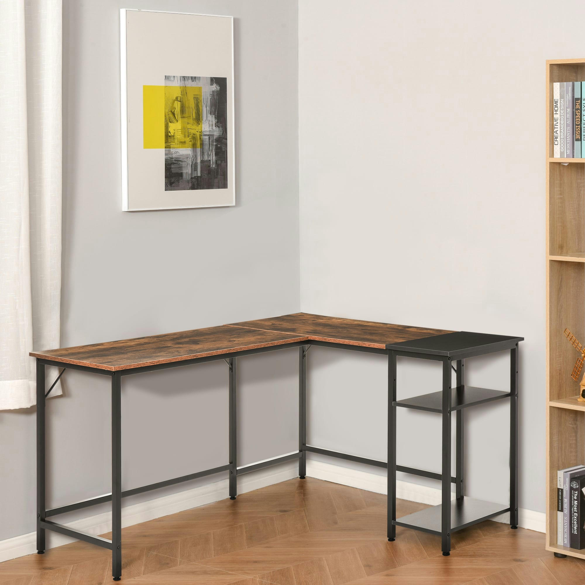 - Bureau informatique design industriel aspect vieux bois métal noir