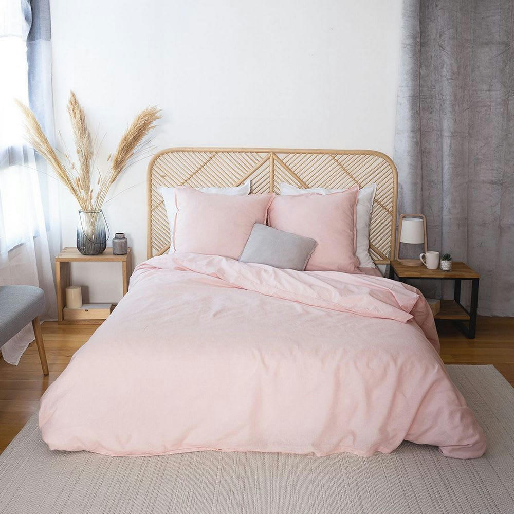- Parure de lit 2 places lin métis lavé rose 220x240 cm