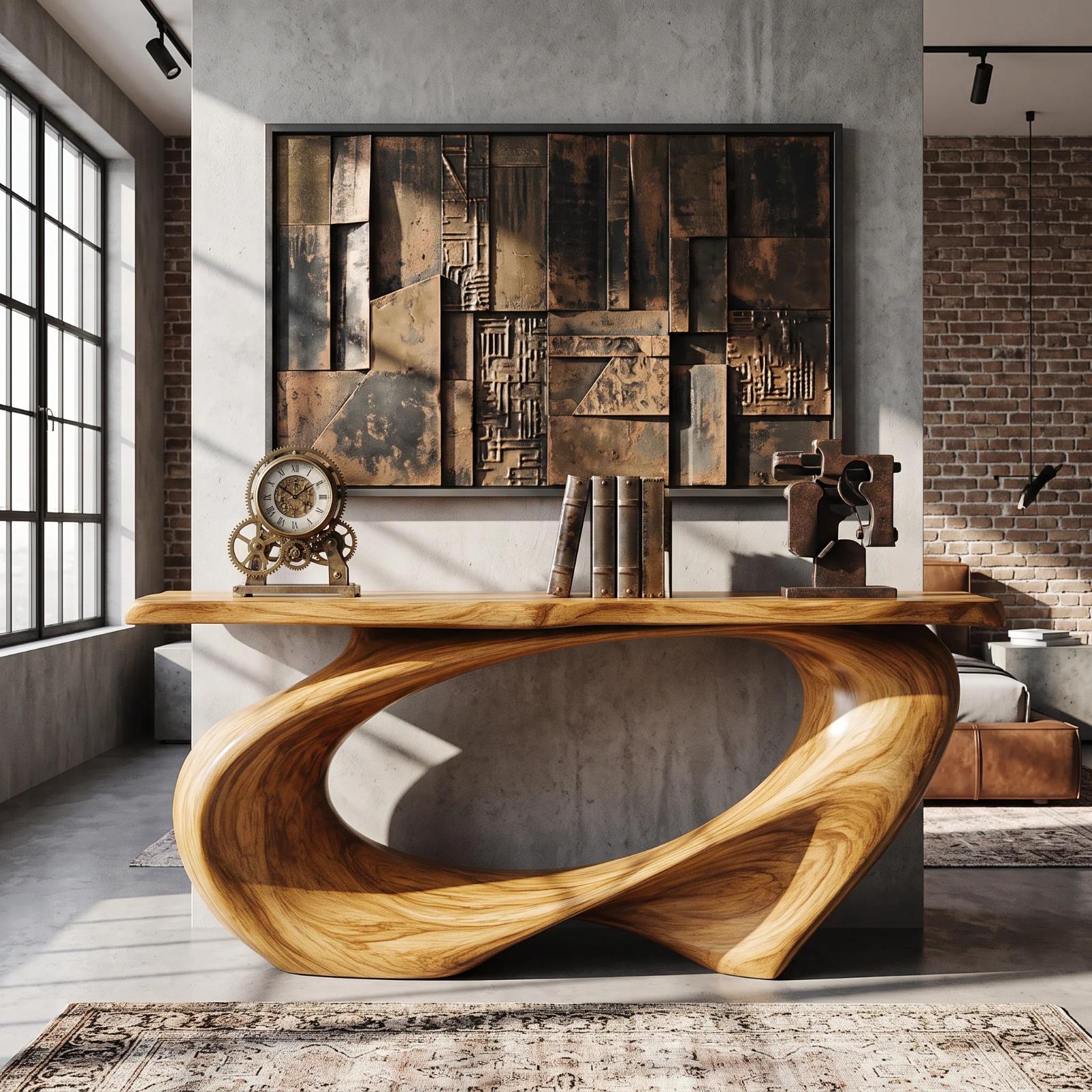 Solid Wood Oval Loop Console Table, Sculptural Modern Entryway Furniture