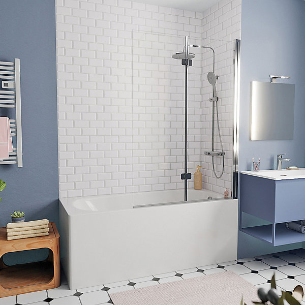 160x70 cm Ensemble baignoire Opal Plus universelle  Pare baignoire pliable, 2 volets chrome   pieds (XWP1260000-SETP2)
