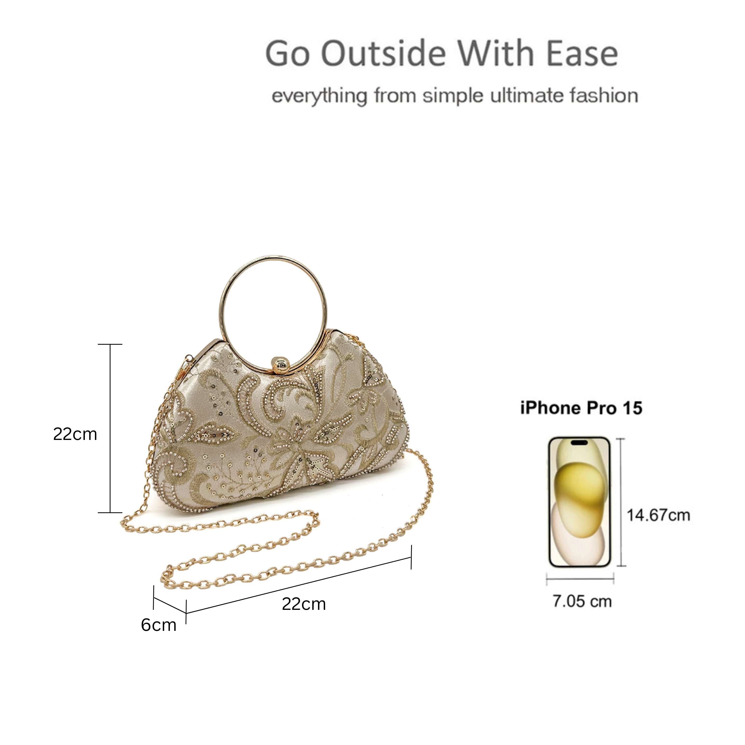 Kitise Floral Beading Embroidered Round Handle Evening Bag