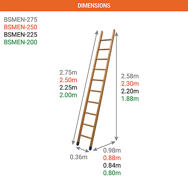 Echelle de meunier 8 marches - Hauteur à atteindre 2.20m - BSMEN-225