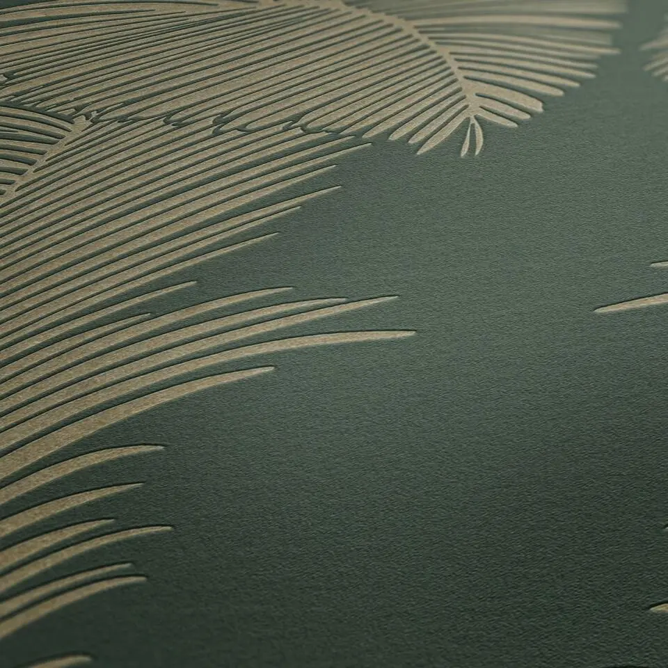 A.S. Cr&eacute;ation behang palmbladeren groen, goud en glanzend wit - 53 cm x 10.05 m