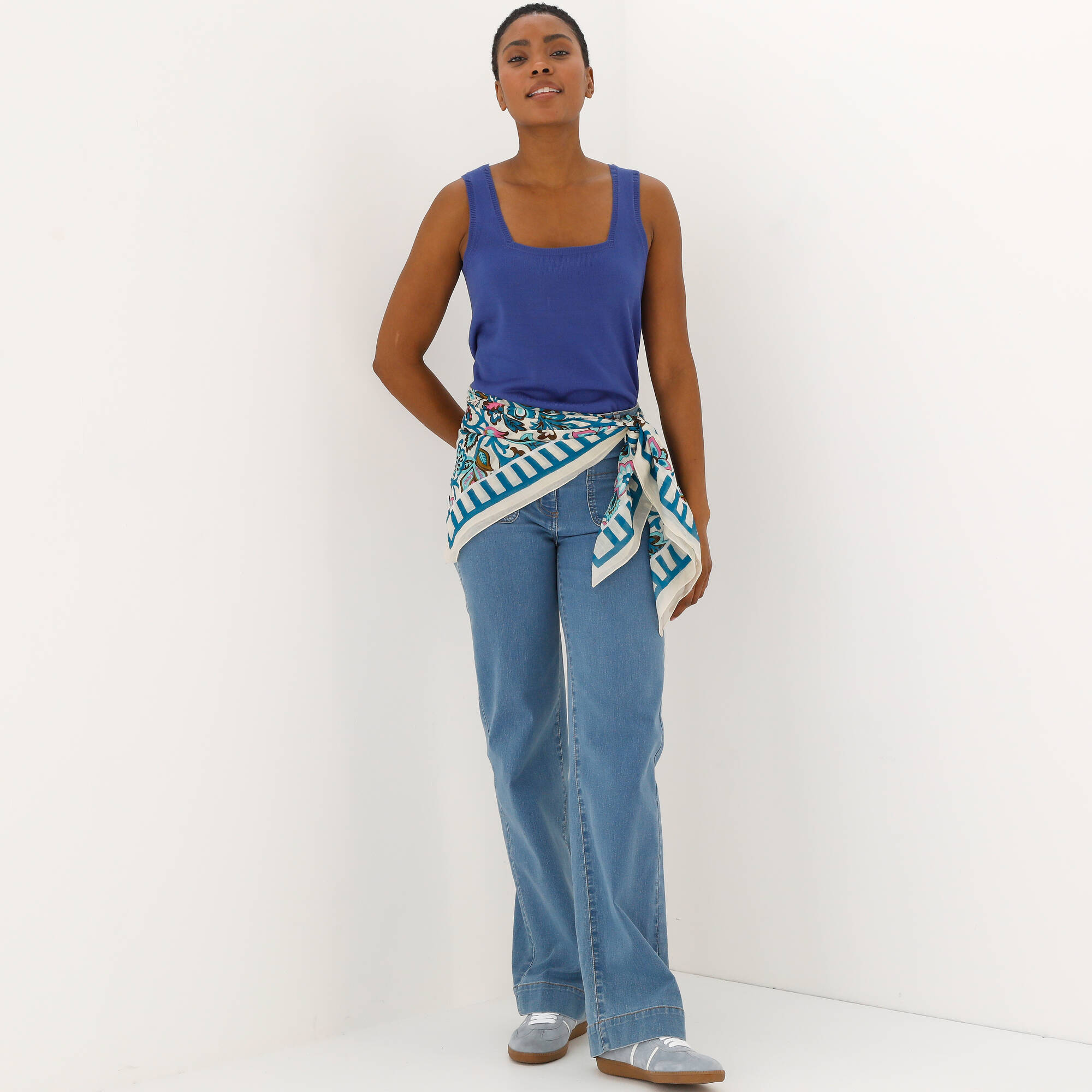 Débardeur col carré en maille, toucher doux