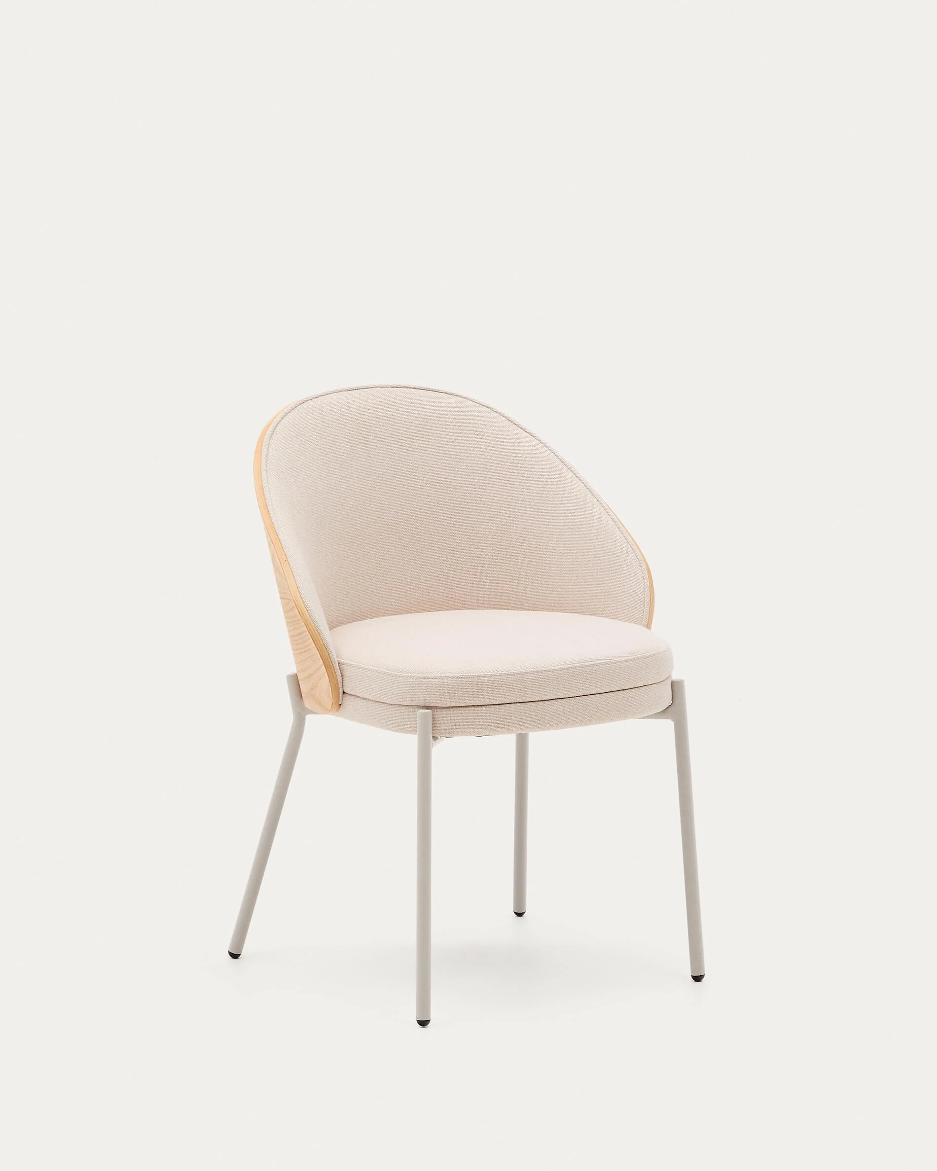 Eamy chair in beige chenille, in a natural finish ash veneer and beige metal