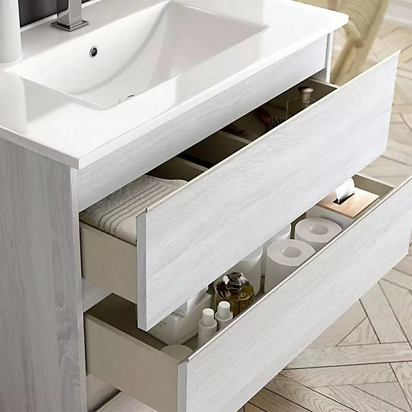 Meuble sous vasque seul, 2 tiroirs, 70cm, simple vasque - hibernian (bois blanchi) - BALEA