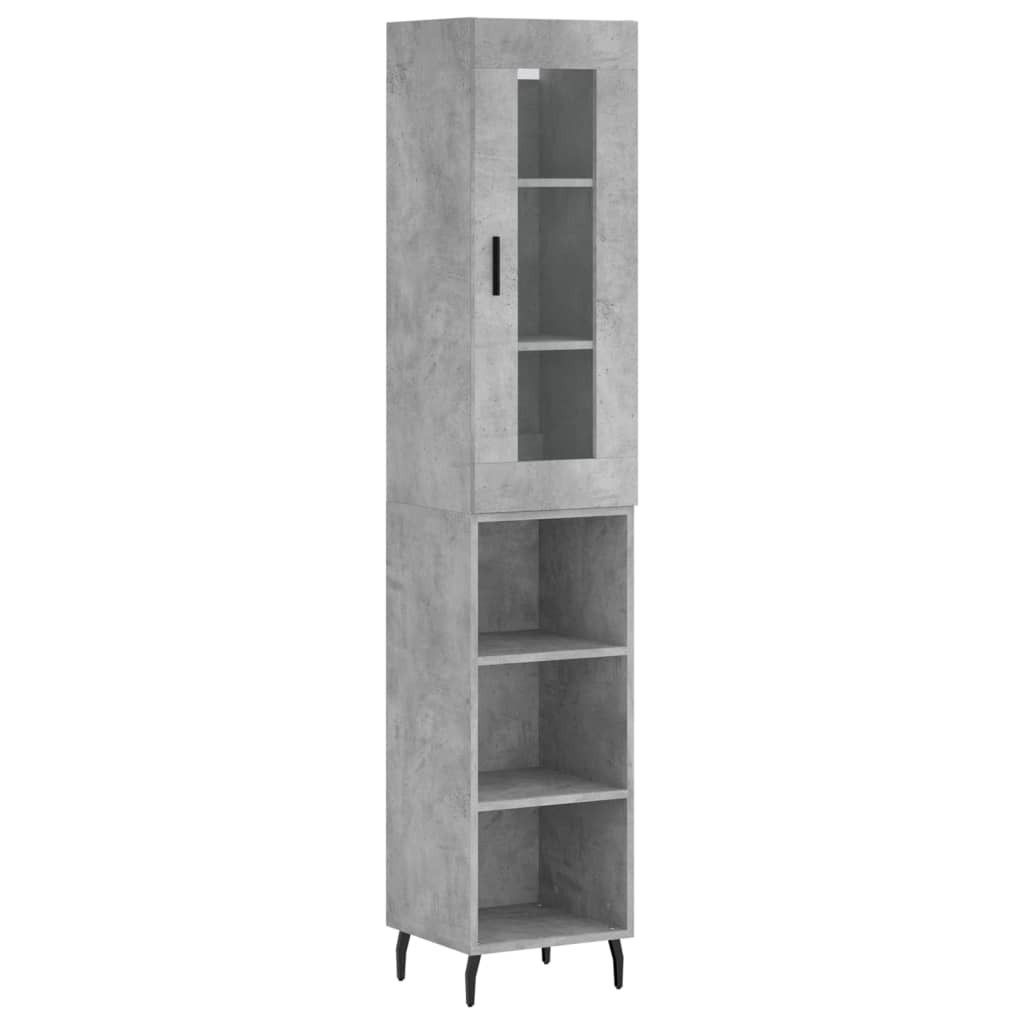 Szafka Komoda Regał Szara Beton z Drzwiami Szklanymi z Półkami 34.5x34x180