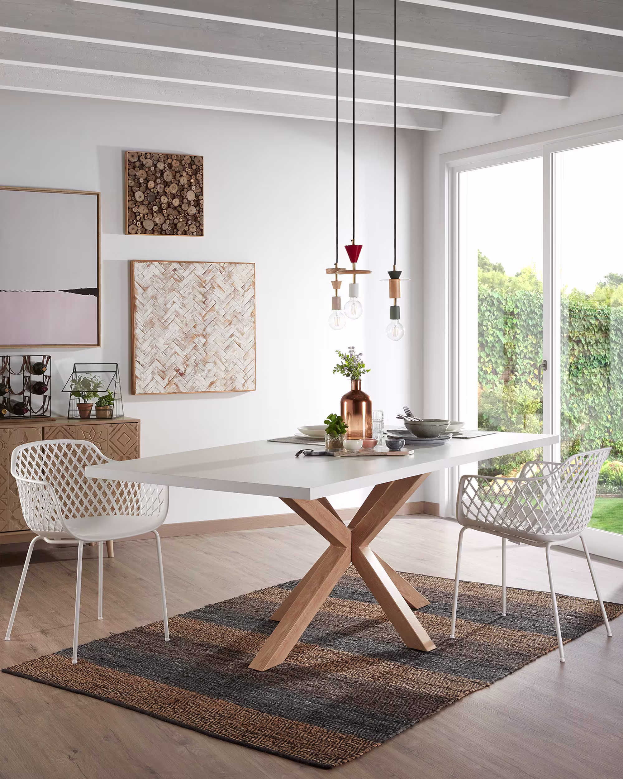 Mesa Argo 200 x 100 cm melamina acabado blanco patas de acero efecto madera