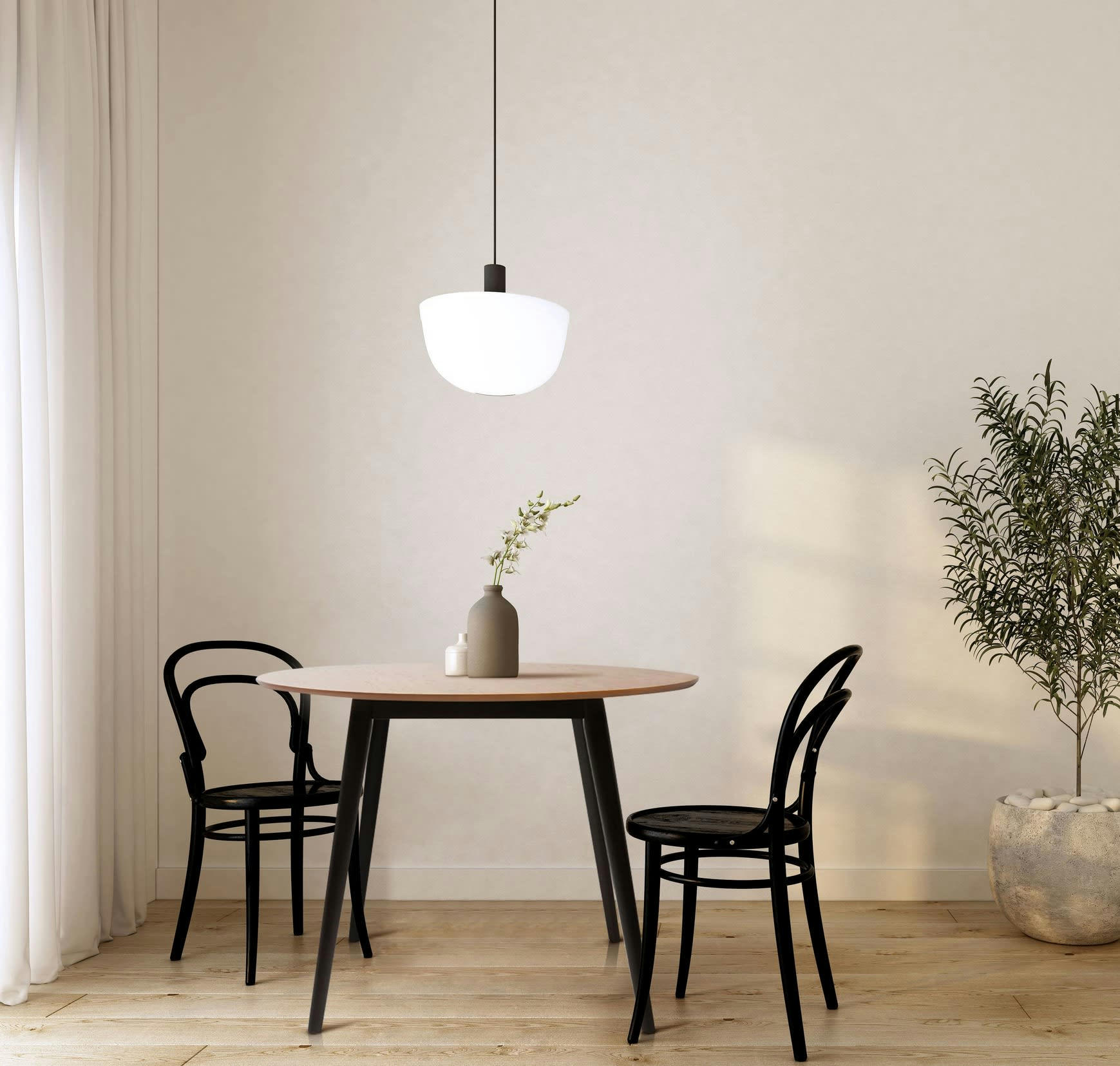 KEILA - Table à manger ronde  effet chêne et pieds noirs 100cm bois et noir