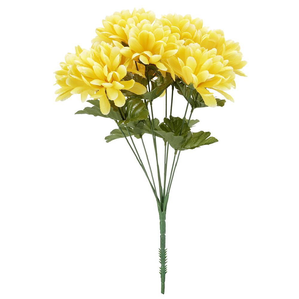 Piquet chrysanthème H44 cm jaune - Fleur artificielle 9 têtes