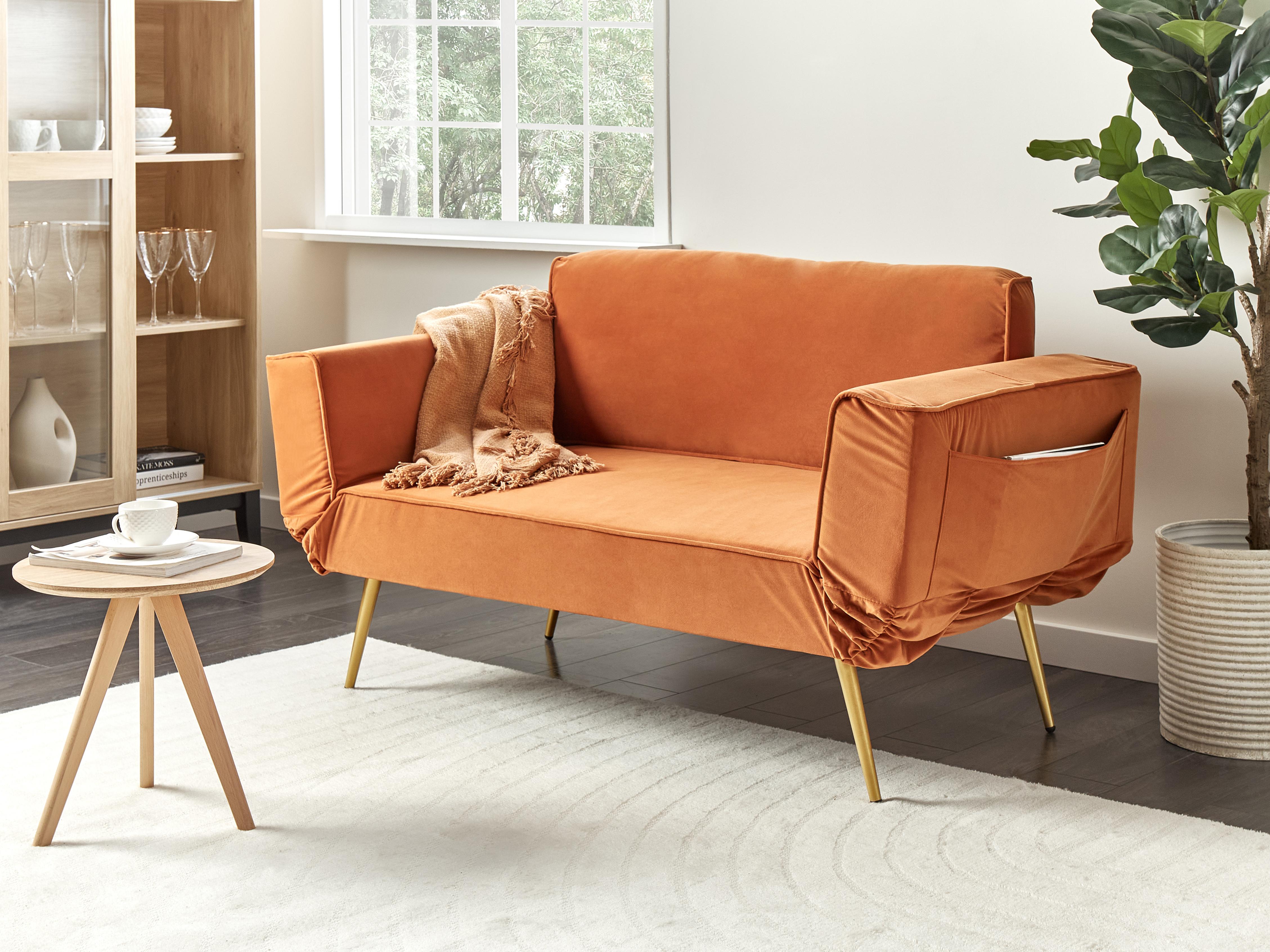 Sofa Bed 2 Seater SAARELA Velvet Orange