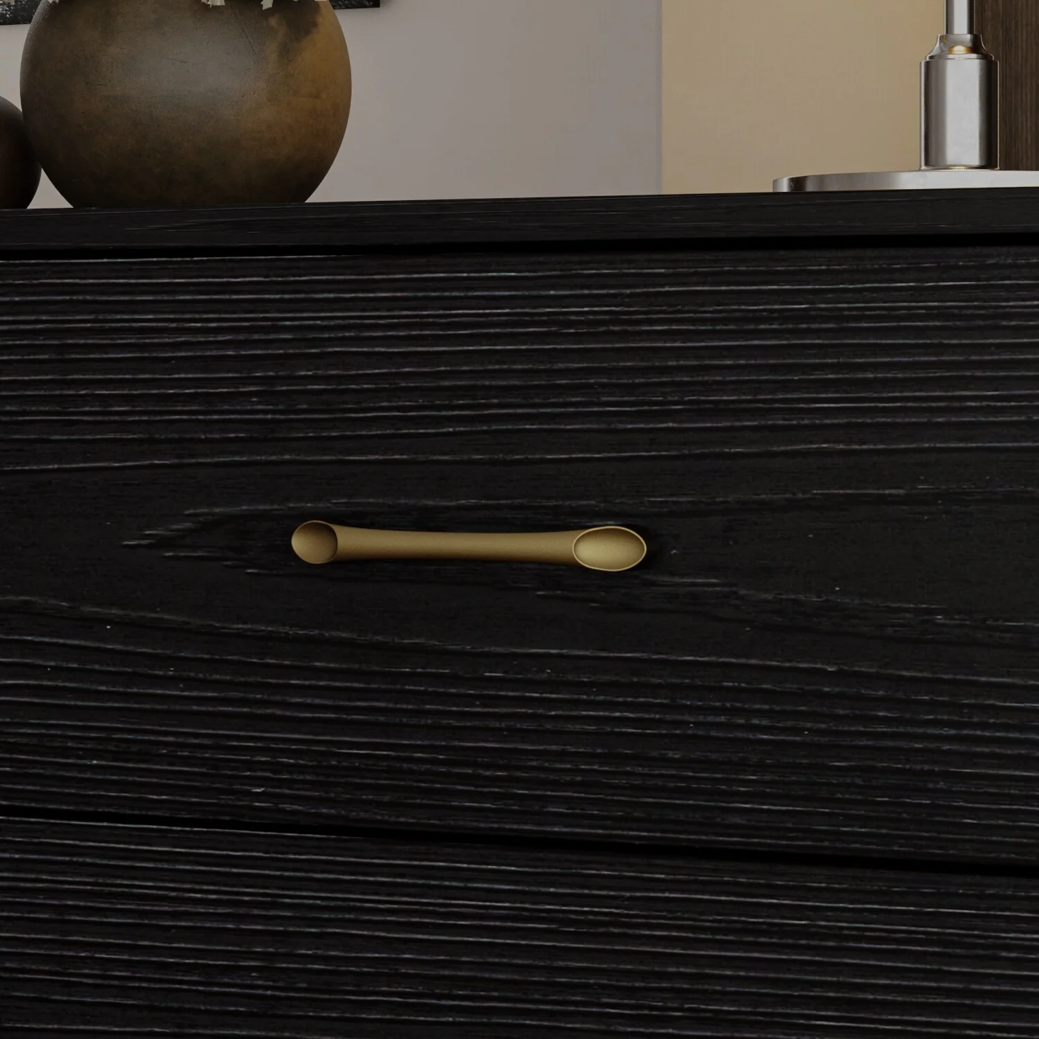 Elegant 9-Drawer Dresser with Gold Accents - Black Stripe Finish Chest