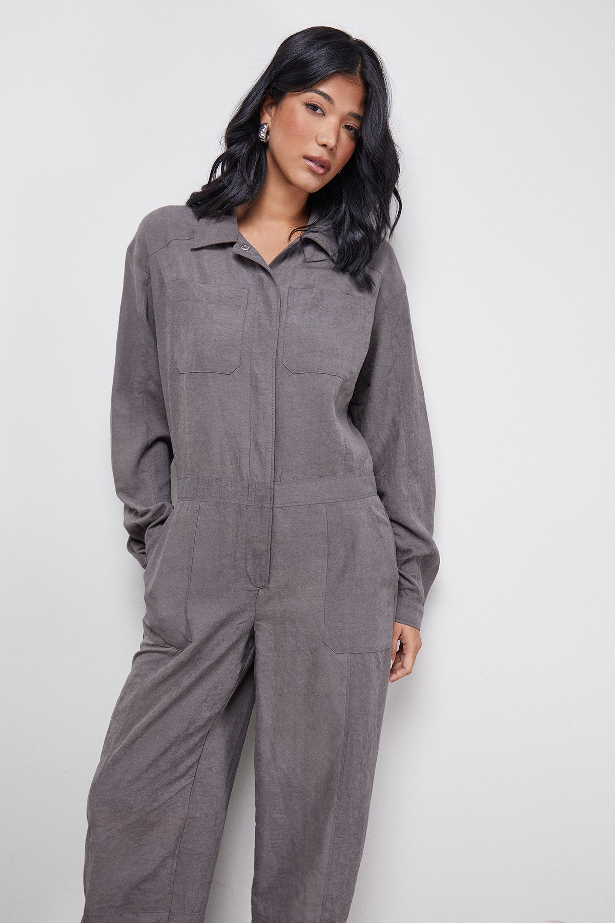 Warehouse Peach Satin Utility Boilersuit Jumpsuit