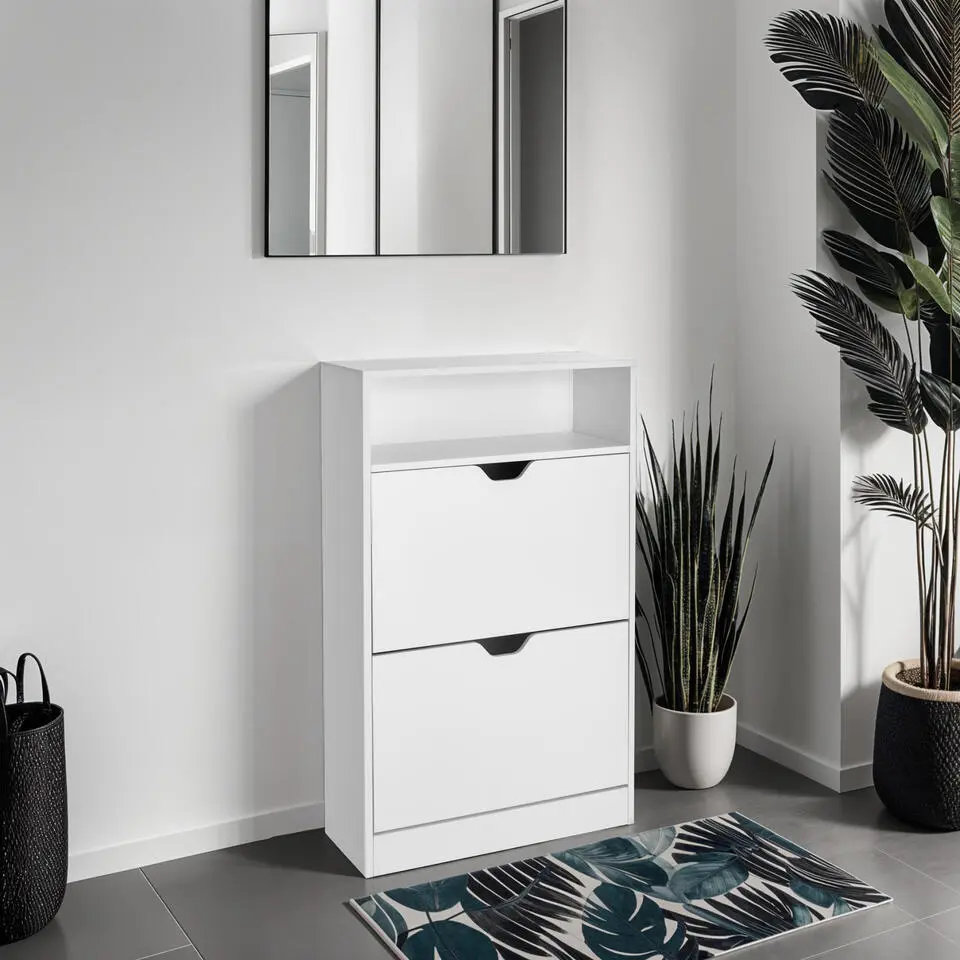 tectake Schoenenkast Calea met 2 kantelvakken voor 12 paar schoenen, Wit