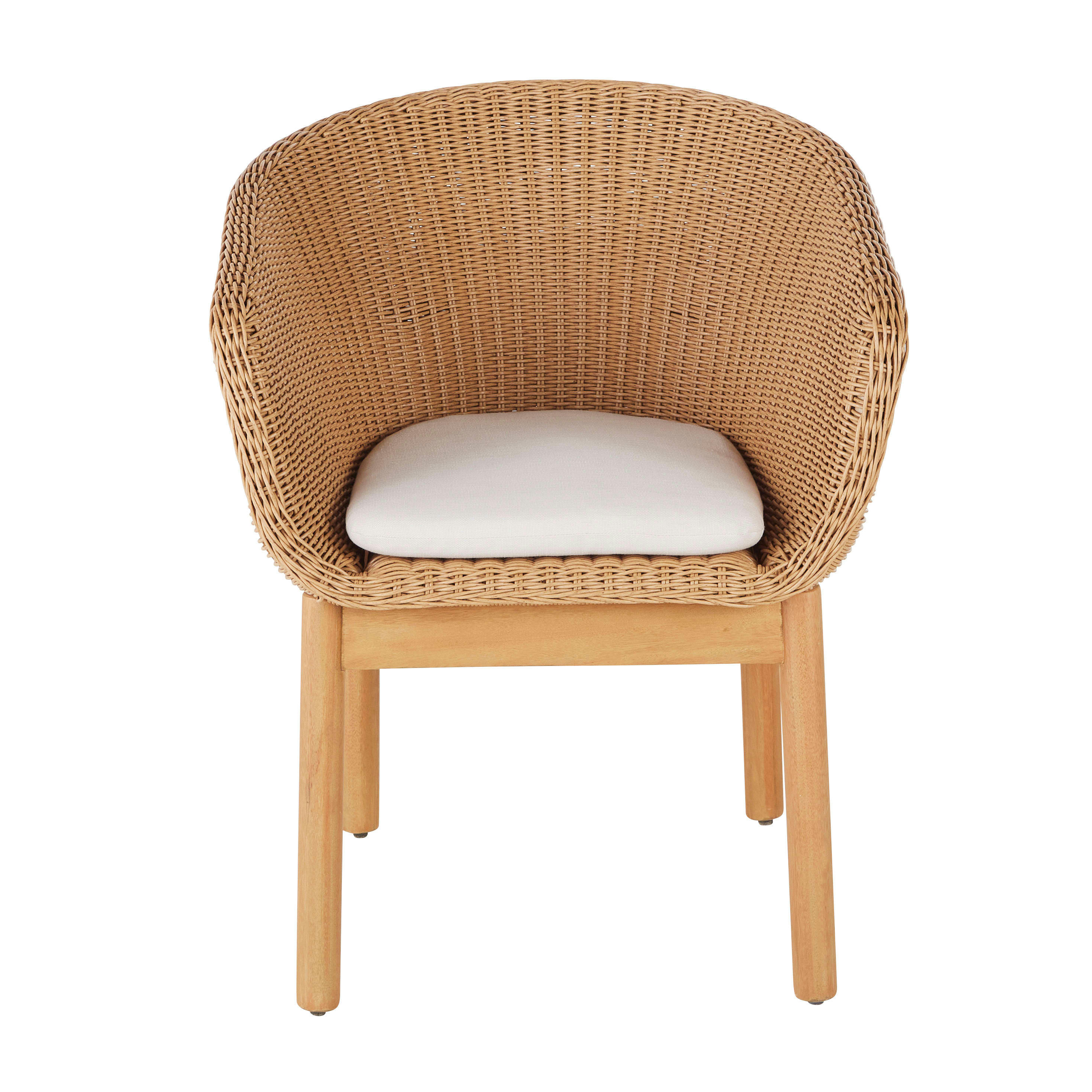 Moraira - Fauteuil à dîner de jardin en bois d'eucalyptus et polyester recyclé écru