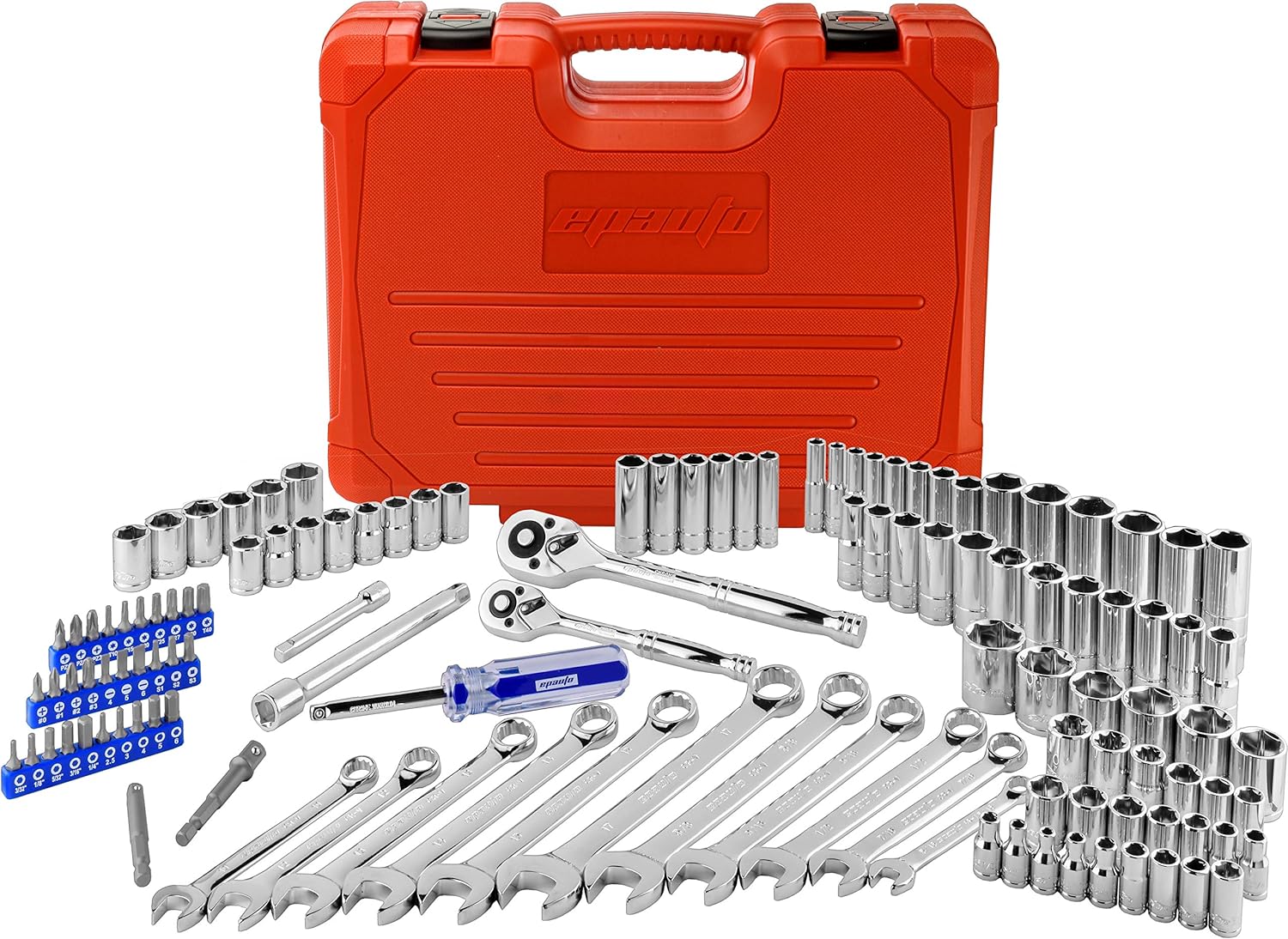 EPAuto Mechanics Tool Set Drive Socket Wrench Ratchets, SAE/Metric, 122-Piece