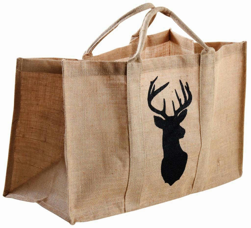 - Sac à bûches en jute naturel - cerf noir