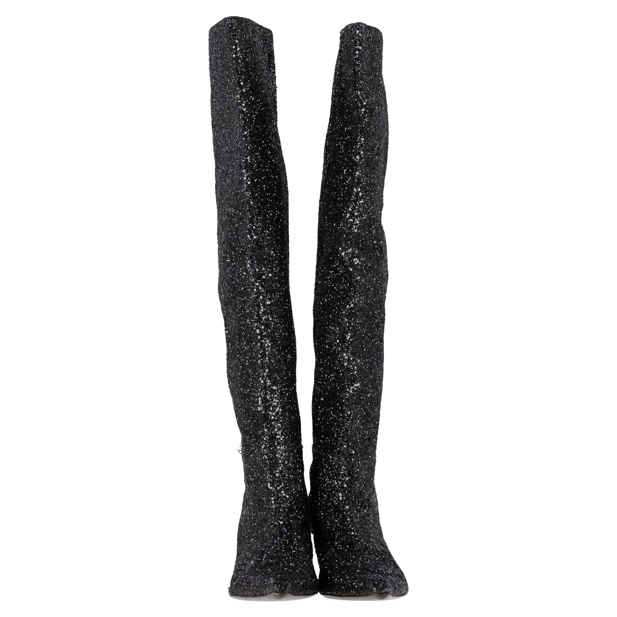 Alexander Wang Preloved Viola Slouch Knee-High Boots in Black Glitter