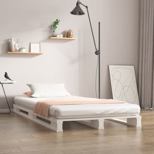 NNEVL Bed Frame White 92x187 cm Solid Wood Pine Single Bed Size