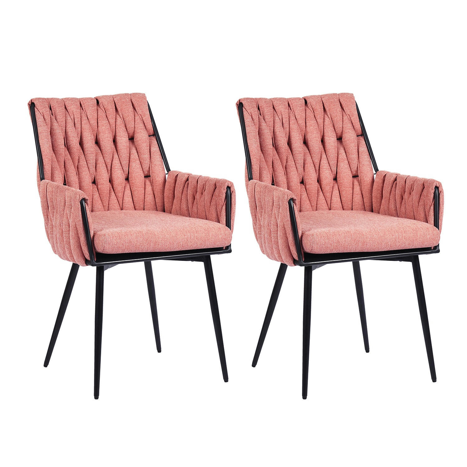 - Lot de 2 chaises salle à manger tissu rose tricoté pieds noir