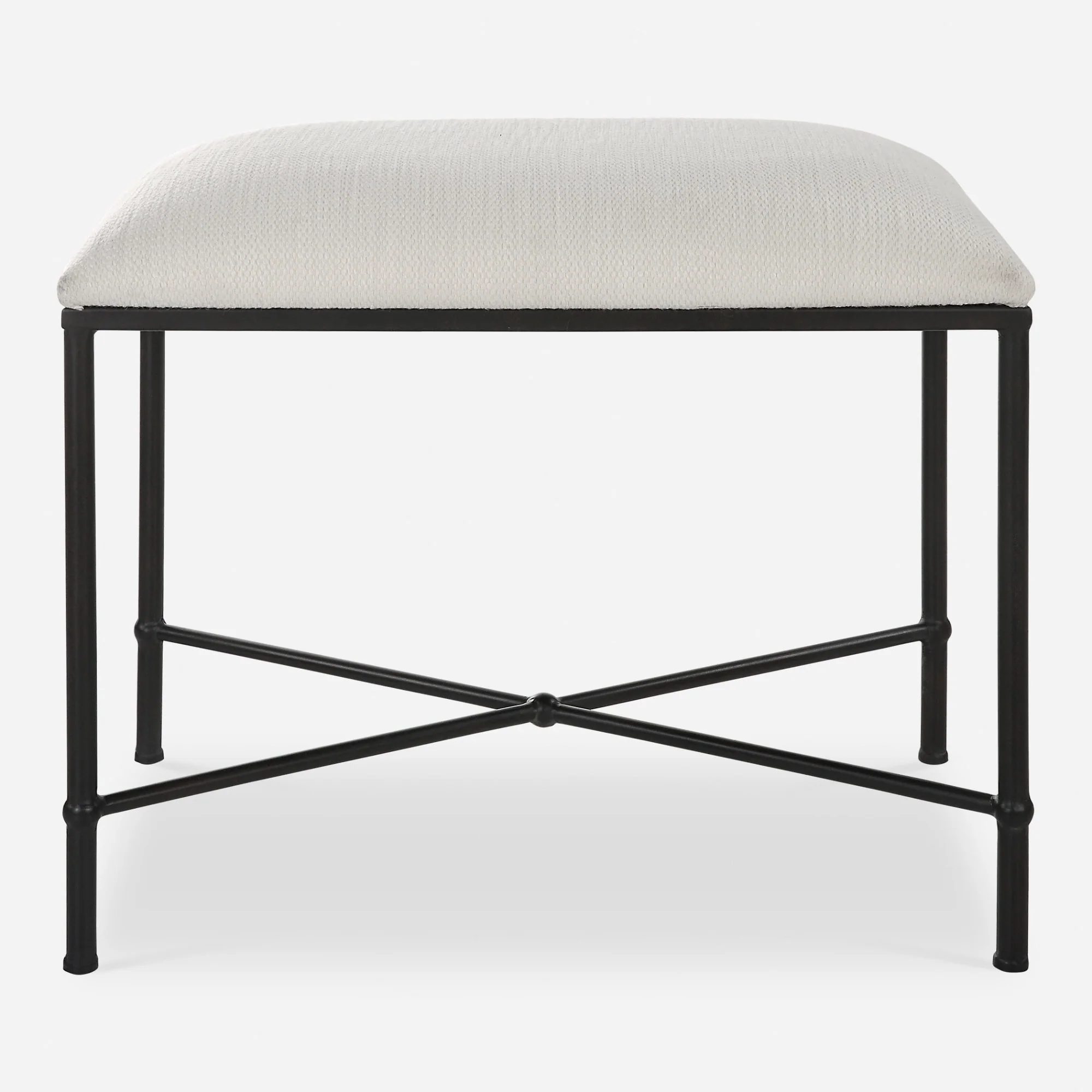 Small Iron Framed Upholstered Bench - 24 - White and Black