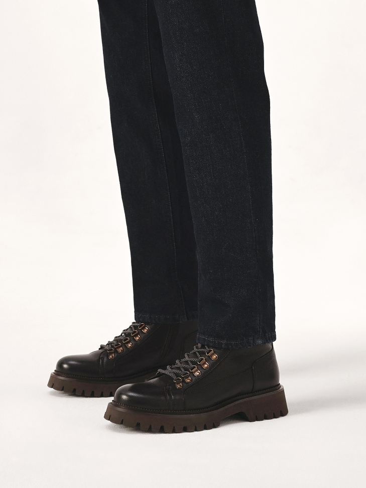 Brown leather trapper boots