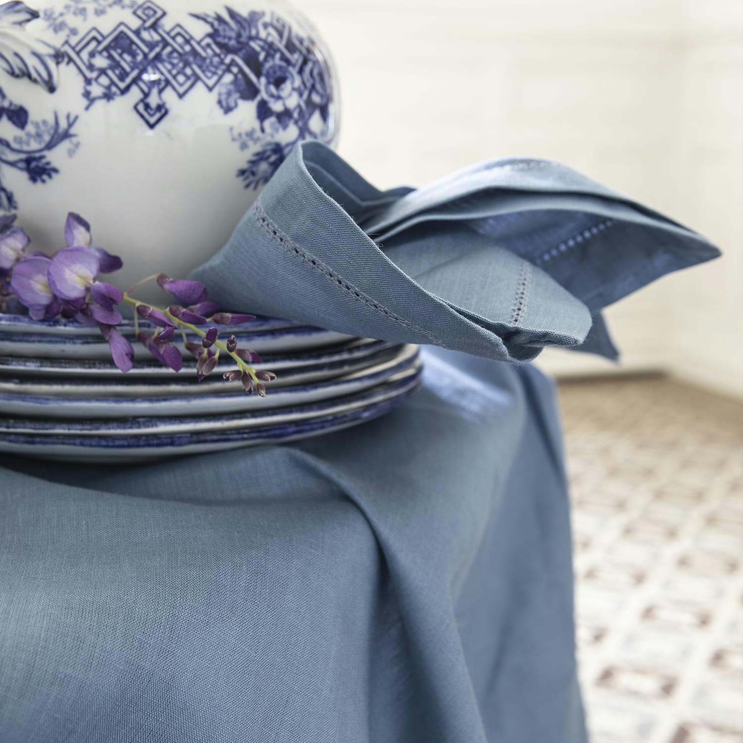 FLORENCE - Serviette de table en lin bleu egée 45x45cm