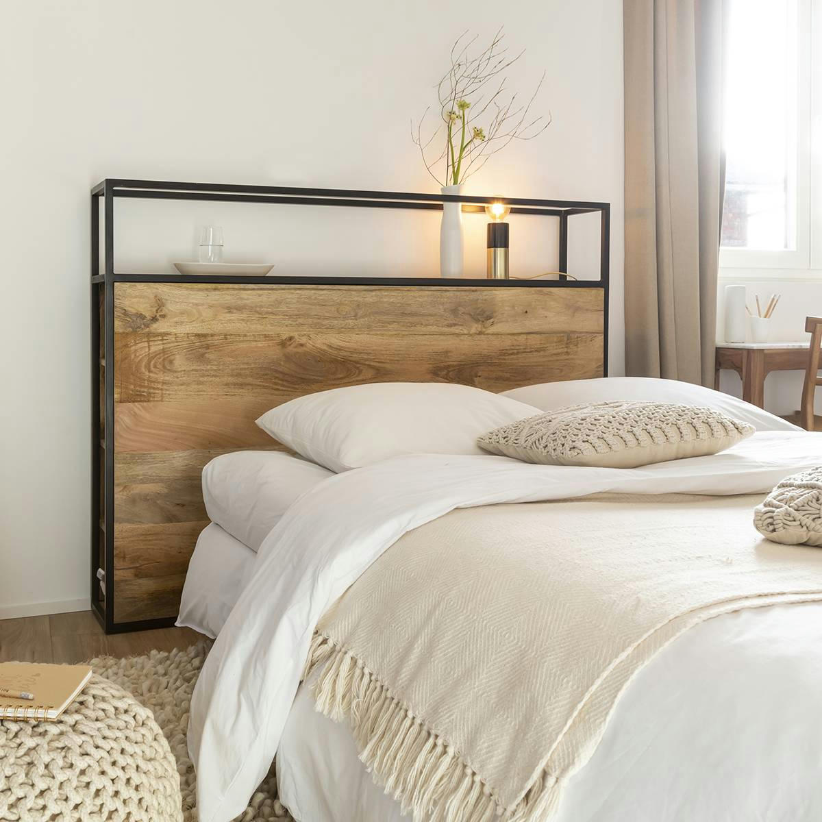 - Tête de lit en bois marron 160 cm