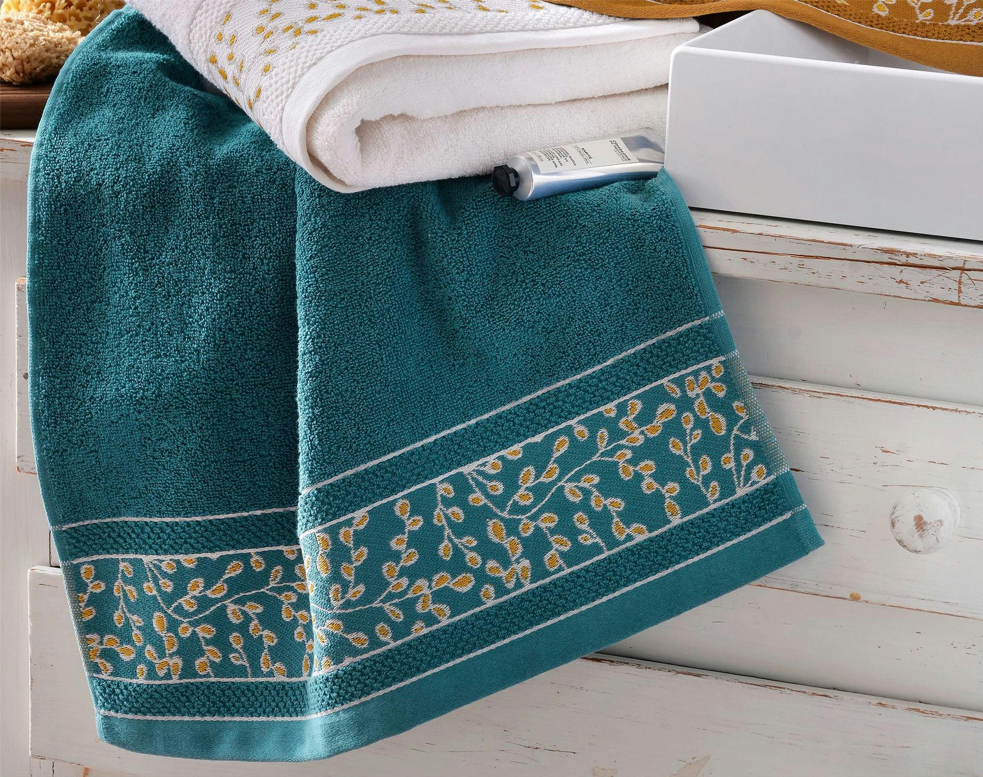 HERBAL - Drap de bain 100x150 bleu canard en coton 450 g/m²