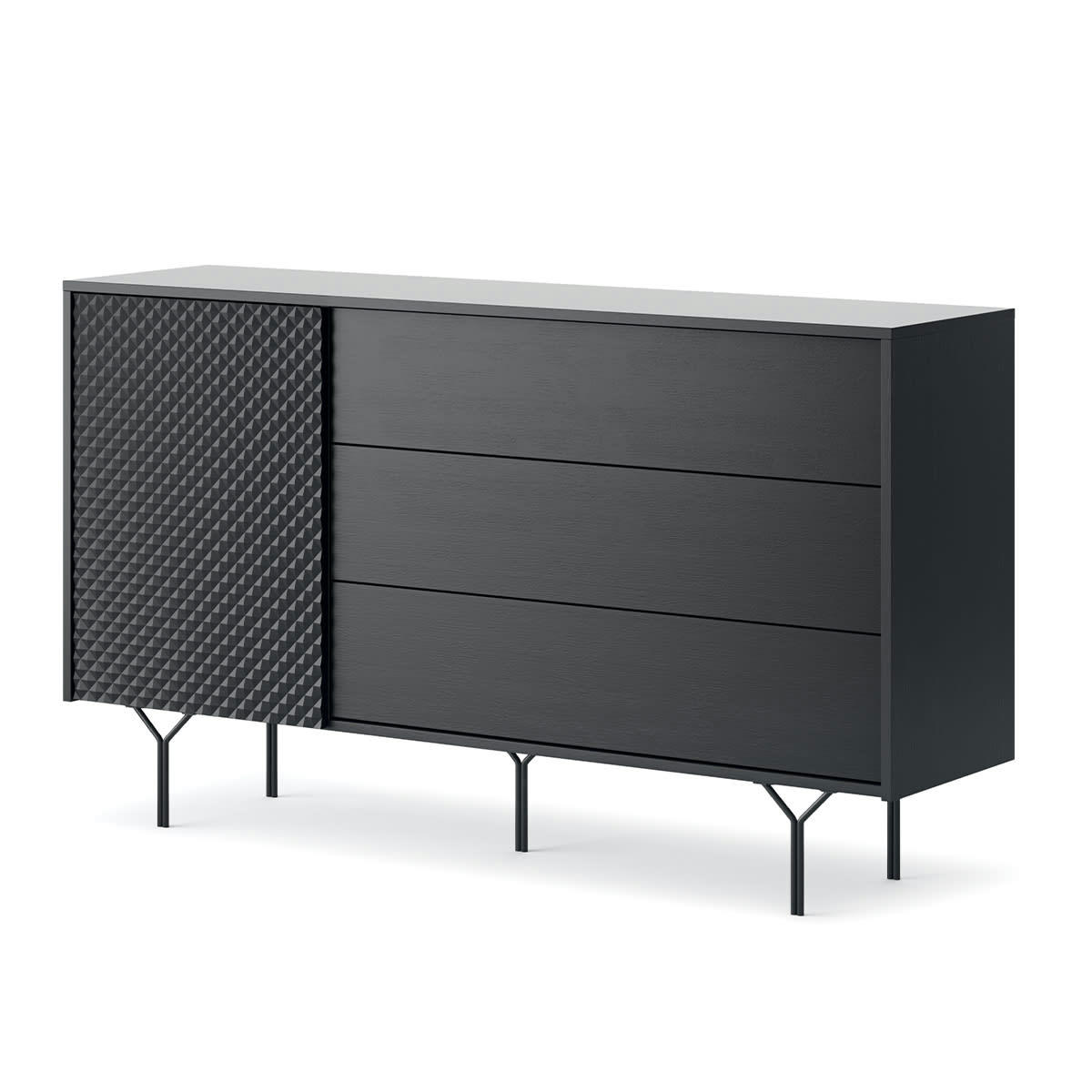 - Buffet 1 porte 3 grands tiroirs iron noir