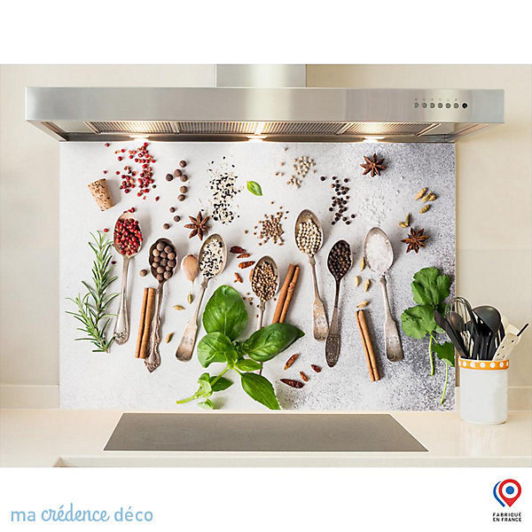 Crédence cuisine fond de hotte Epices et cuillères 3 - Verre trempé - L 60 cm x H 45 cm