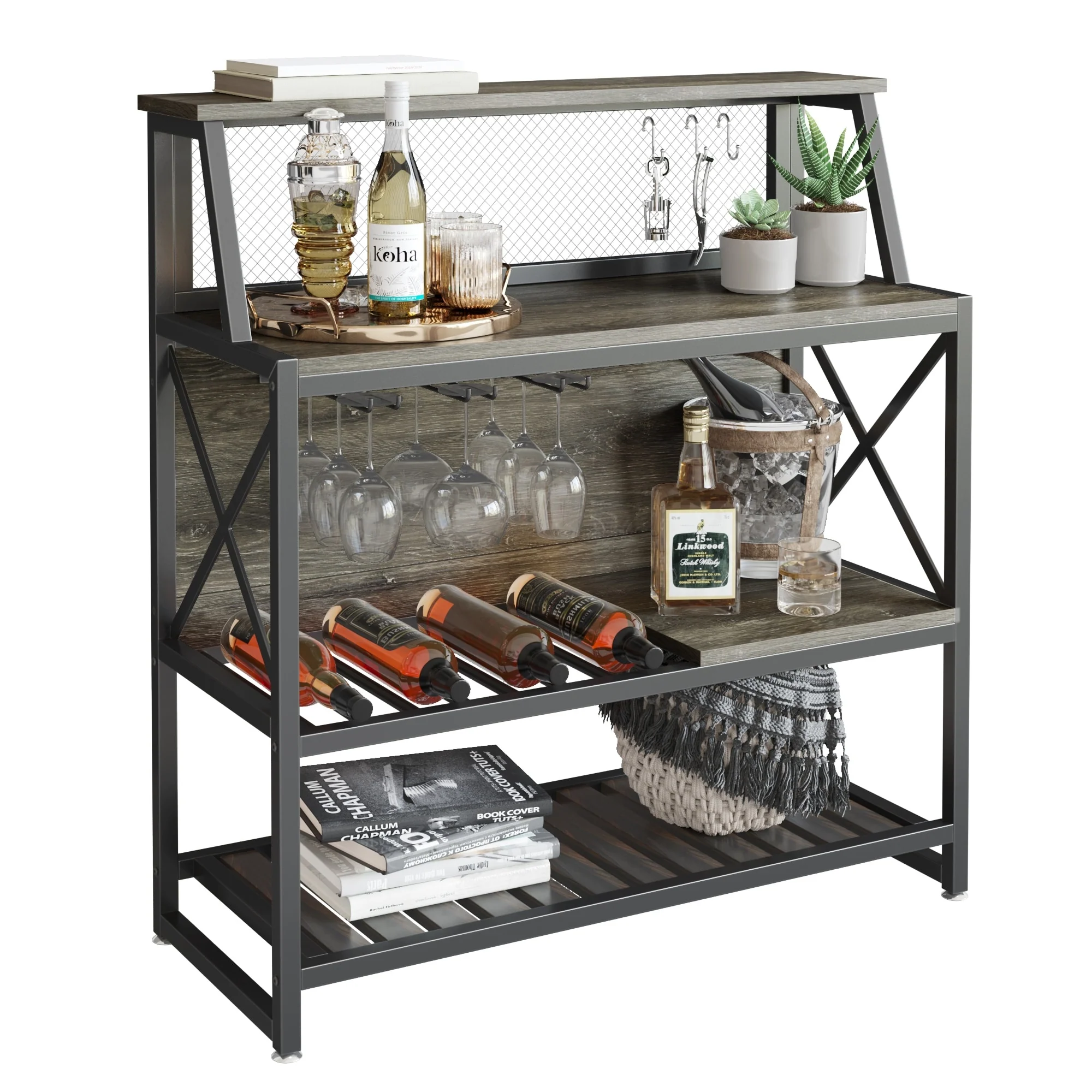 Industrial Bar Table -Wine Rack with Storage Shelves
