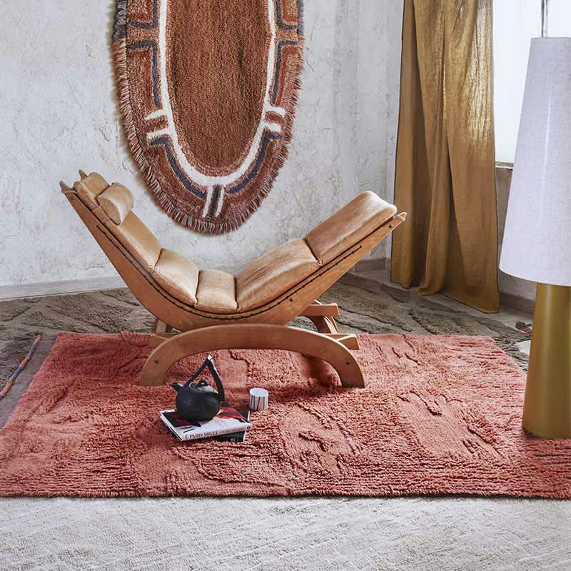 AFRICA - Tapis lavable en laine cannelle 170x240