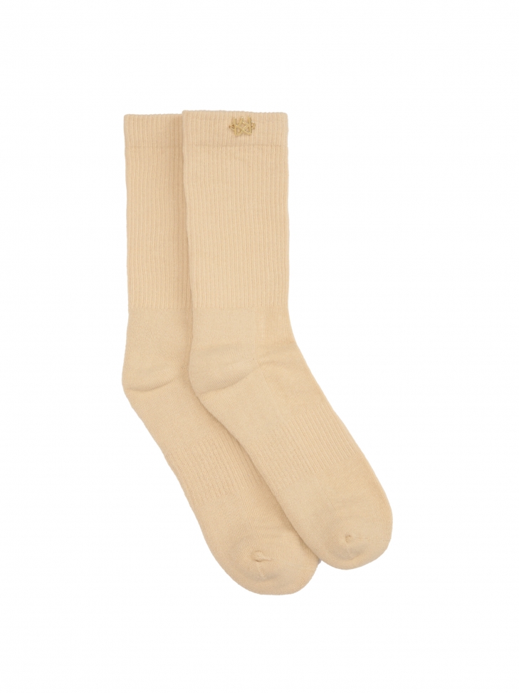 Beige high socks with monogram