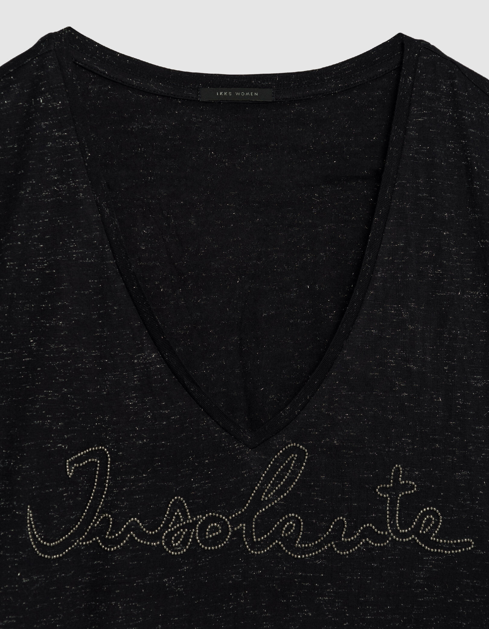 Tee-shirt marine lurex message brodé micro-billes Femme