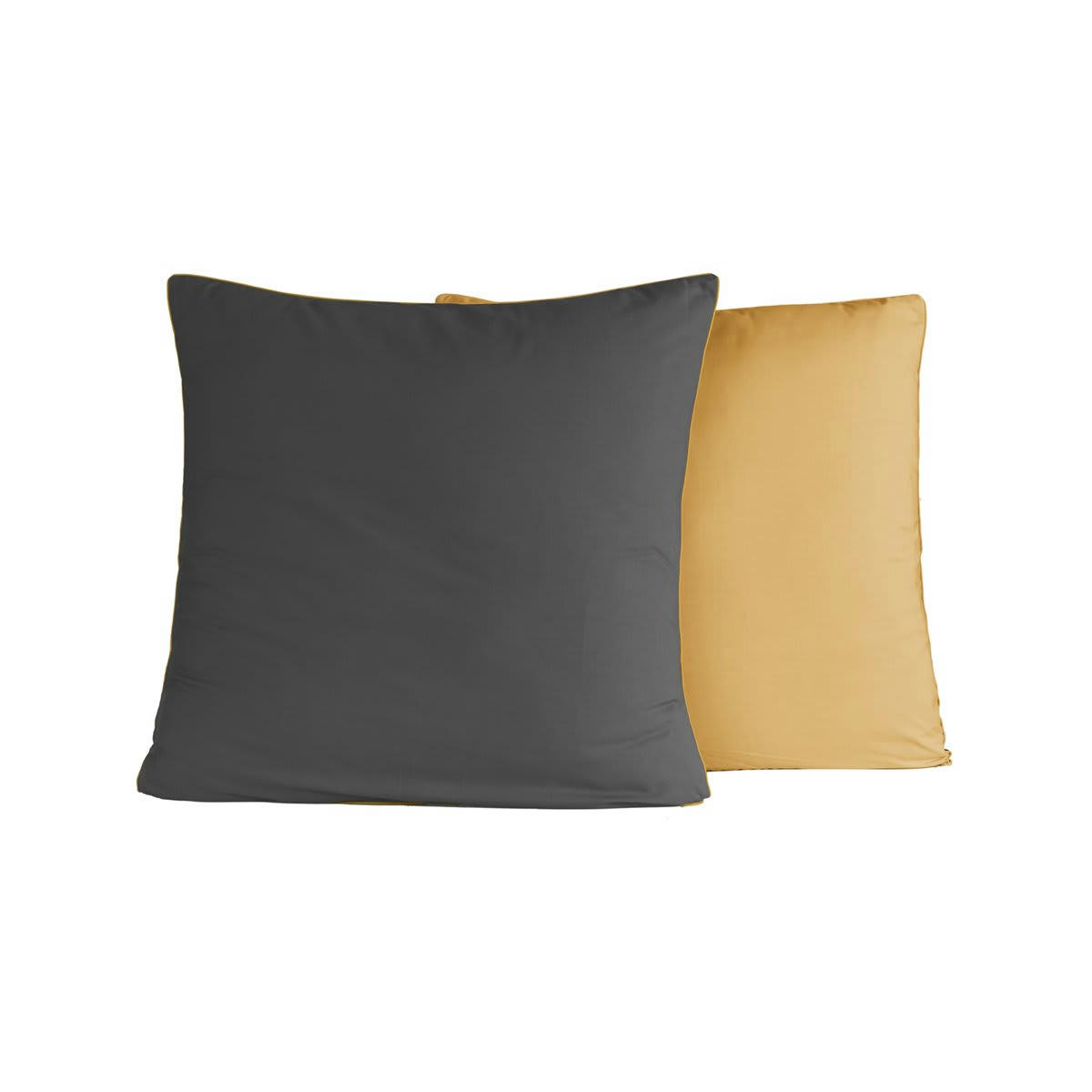 DOZMARY - 2 taies d'oreiller bicolores en percale Anthracite/Safran 65x65 cm