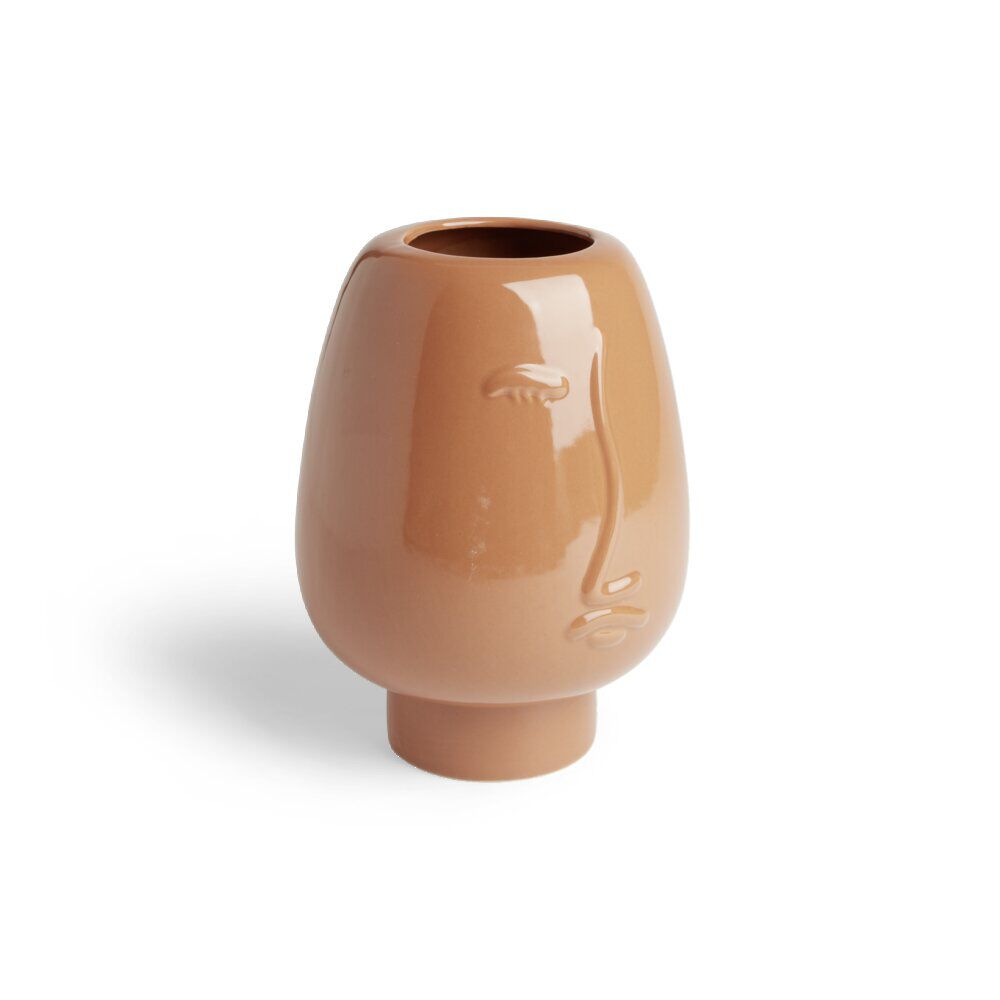 Vase visage céramique marron Ø13xH18cm