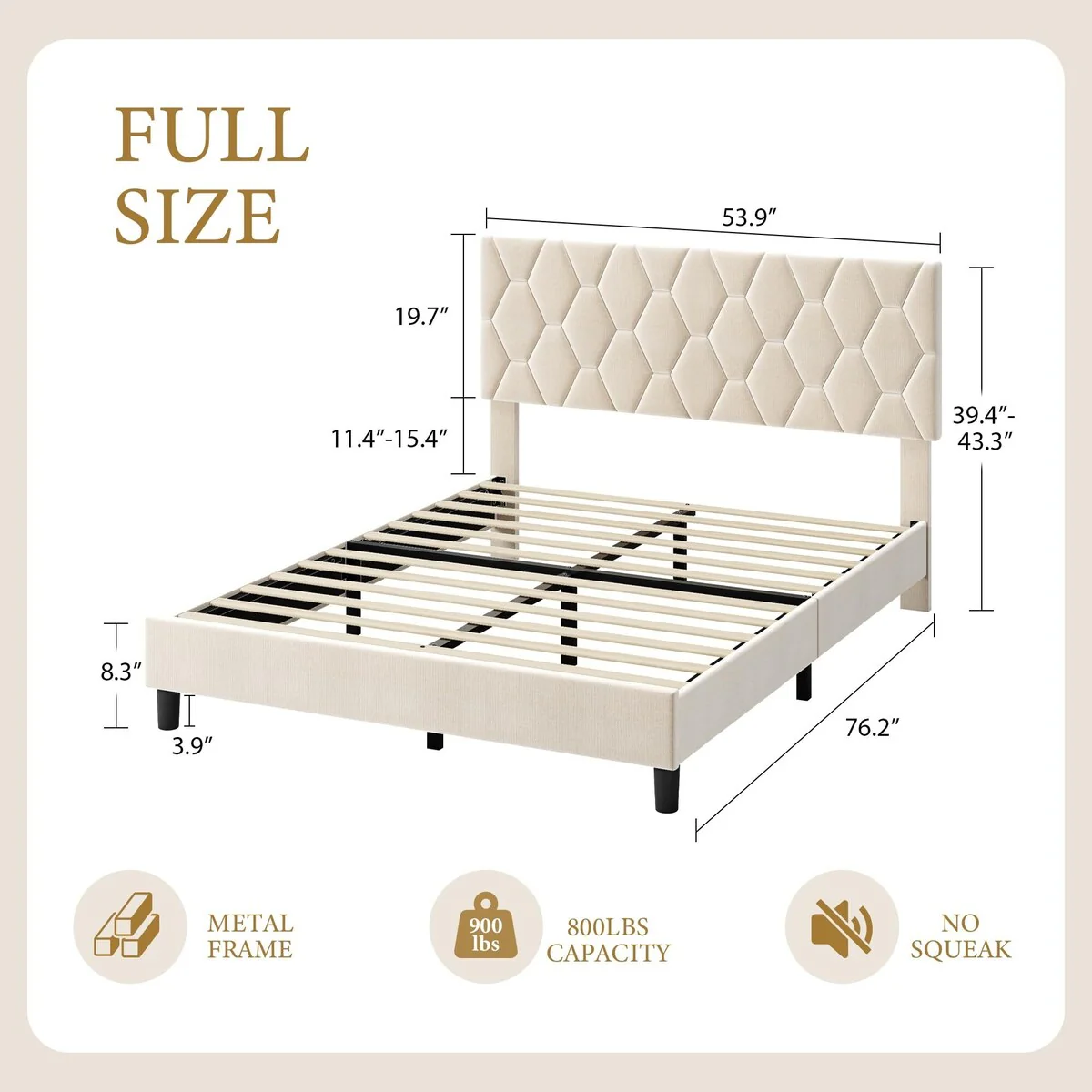 Heavy-Duty Full Platform Bed Frame with Strong Wood Slats
