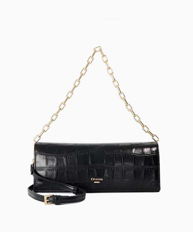 Bemuse Black - Croc-Embossed Leather Shoulder Bag