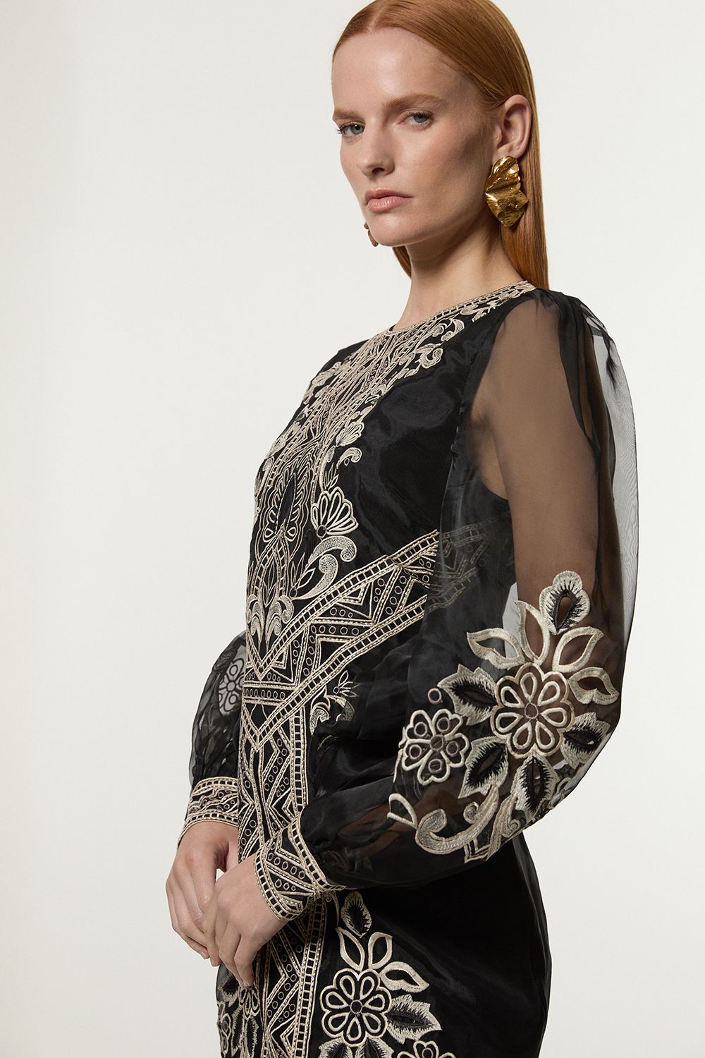 KarenMillen Embroidered Organdie Balloon Woven Mini Dress