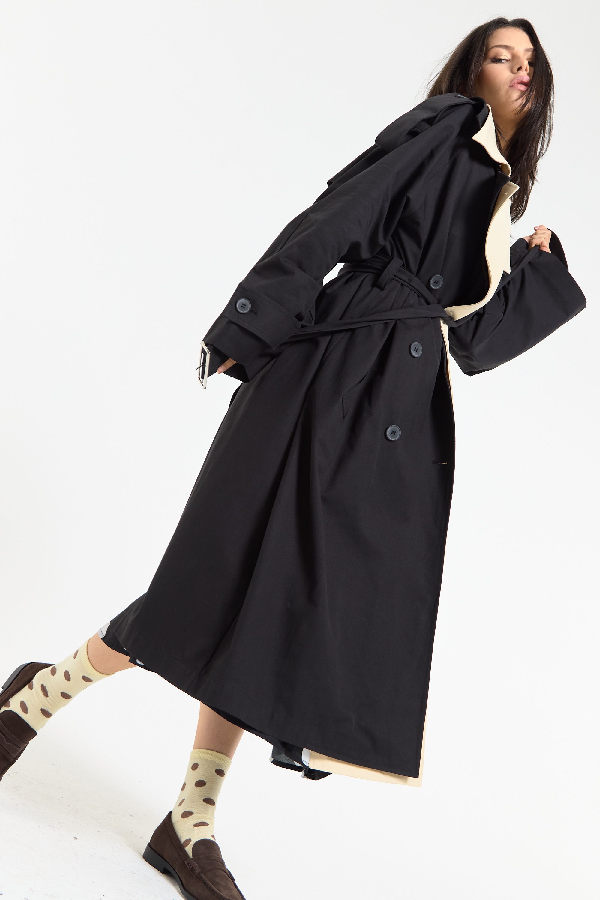 House of Holland Contrast Collar Trench Coat