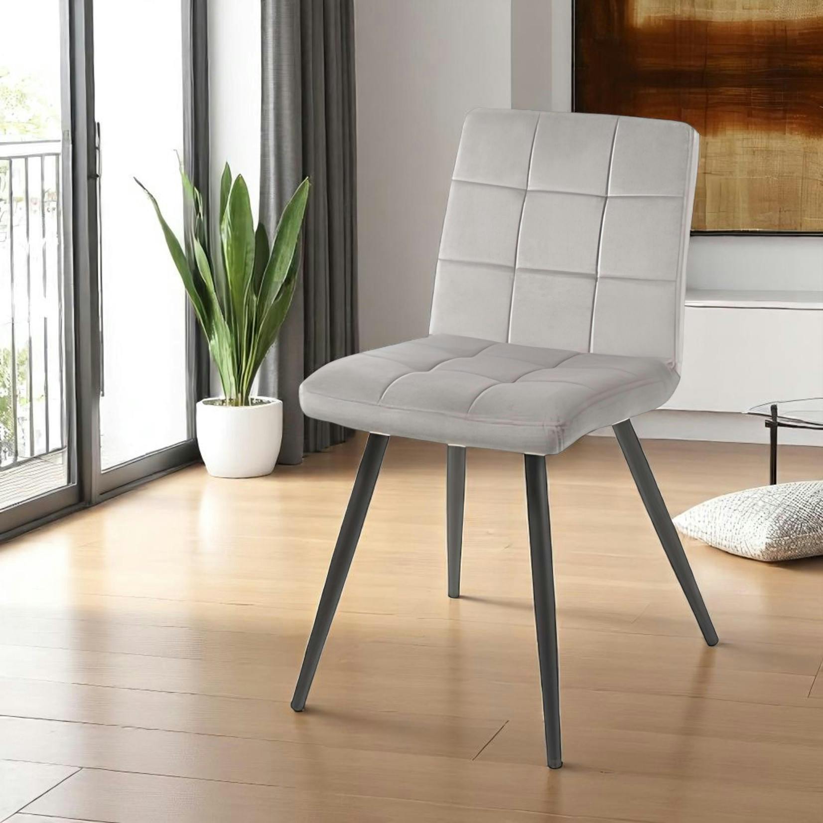 Chaise en velours capitonné gris MALMOE (lot de 2)